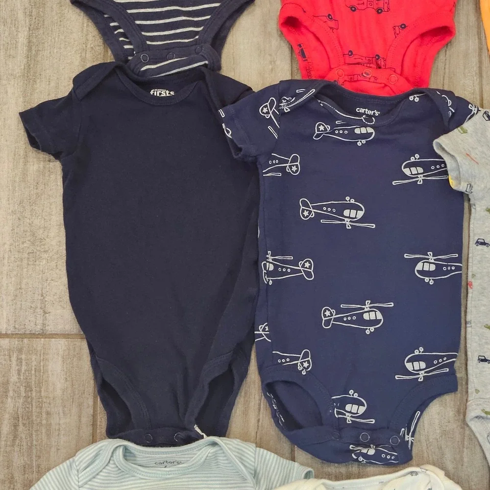 Carter's Bodysuits‎ Kids Size 6M 15 Piece Lot Stripes Animals Vehicles Infant